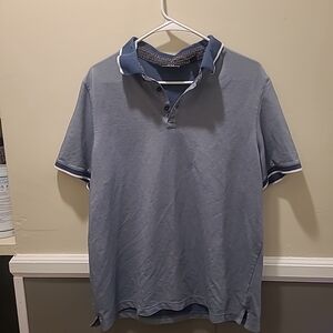 Michael Strahan Mens Blue Striped Polo Shirt Size Large Casual Golf